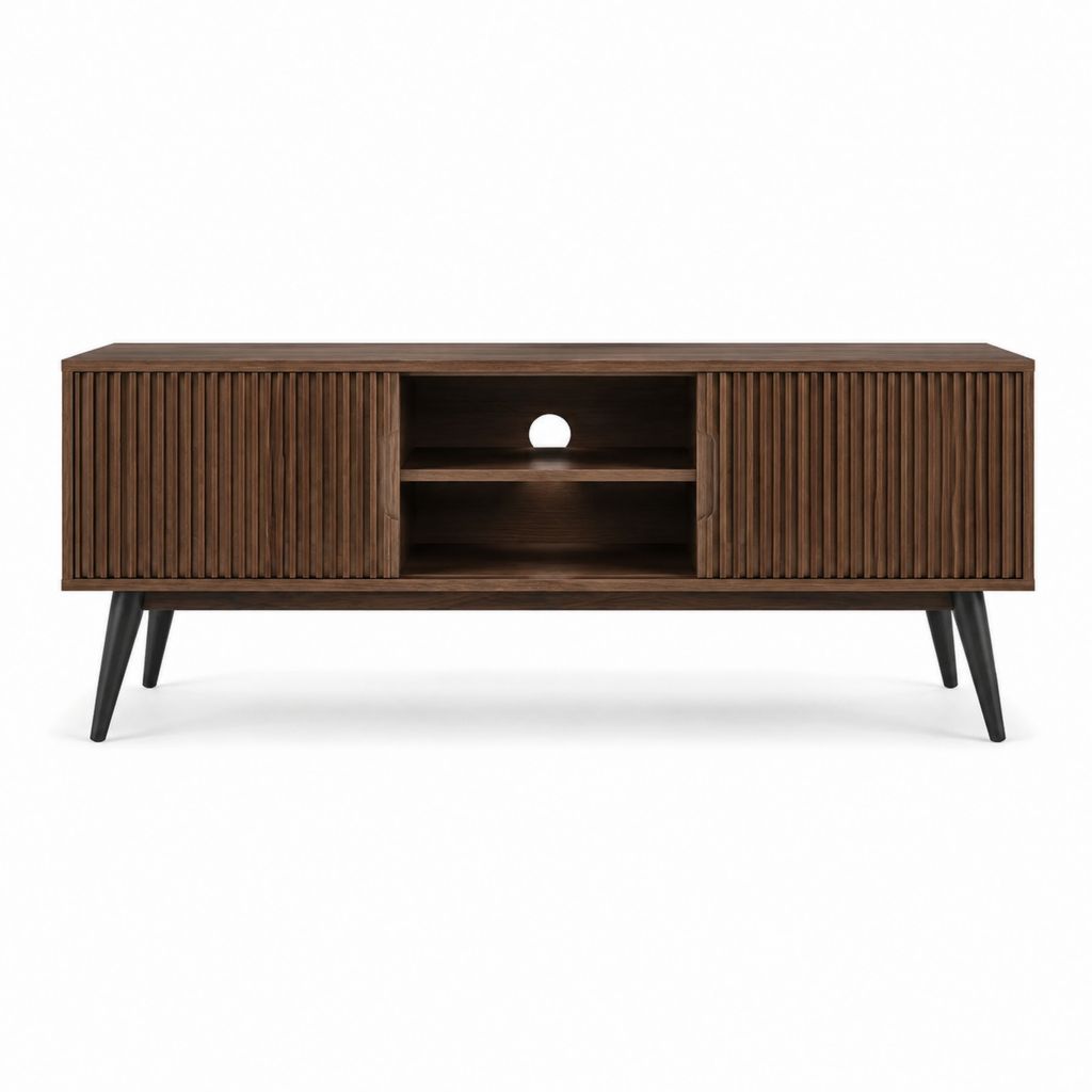 Meuble TV 2 portes coulissantes noyer en MDF plaqué 140 x 40 x 60 cm