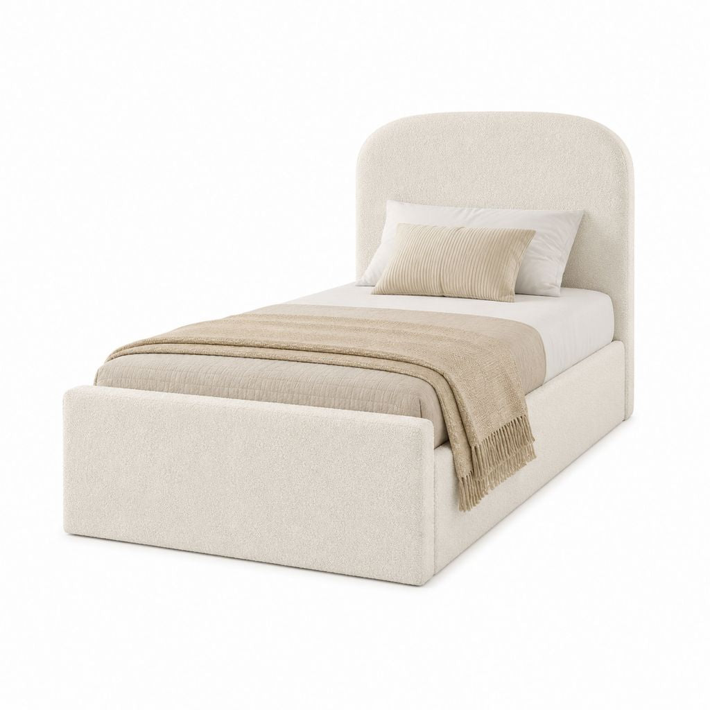 Lit coffre une place beige en polyester bouclé 90 x 190 cm