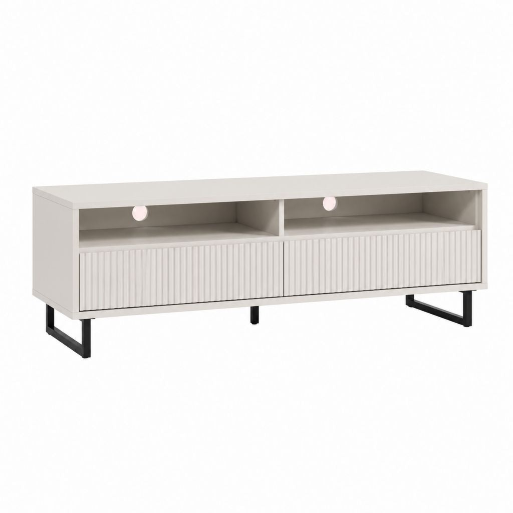 Meuble TV blanc en panneaux MDF rectangulaire avec 2 tiroirs 140 x 40 x 55 cm