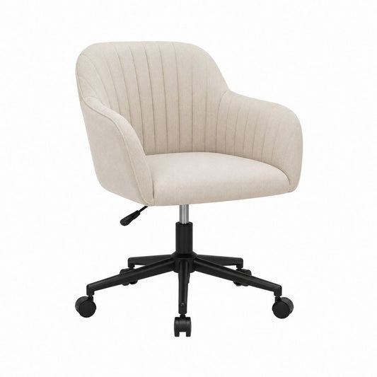Chaise de bureau pivotante réglable beige en polyester avec accoudoirs 60 x 60 x 80-90 cm
