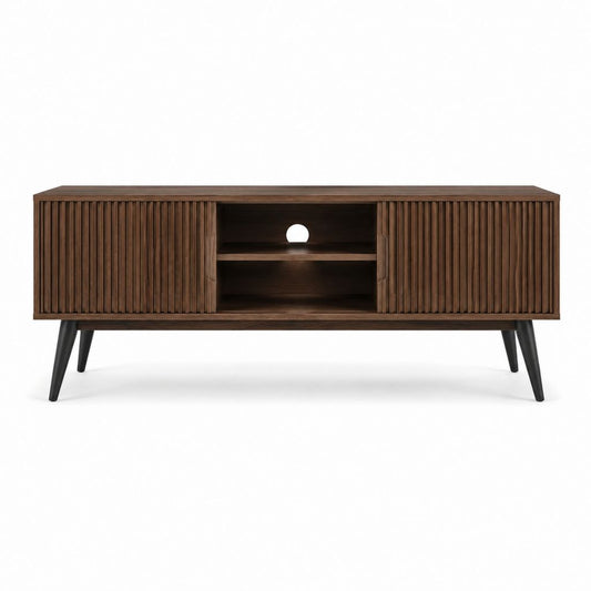 Meuble TV 2 portes coulissantes noyer en MDF plaqué 140 x 40 x 60 cm