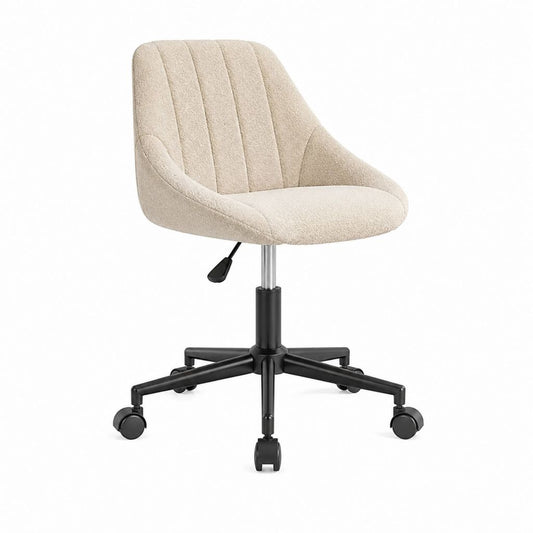 Chaise de bureau pivotante à roulettes beige en polyester bouclette 60 x 60 x 82-92 cm