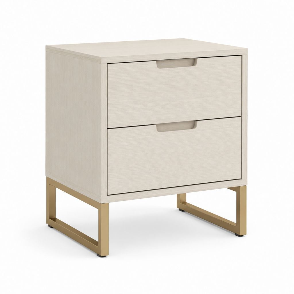 Table de chevet 2 tiroirs beige en panneaux de particules et acier 50 x 40 x 55 cm