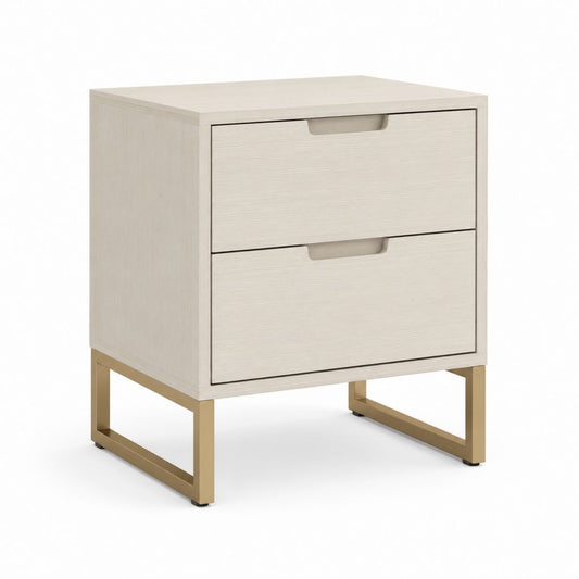 Table de chevet 2 tiroirs beige en panneaux de particules et acier 50 x 40 x 55 cm