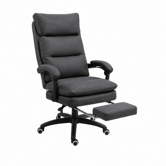 Chaise de bureau inclinable avec repose-pieds rétractable gris foncé en polyester 67 x 67 x 118-128 cm