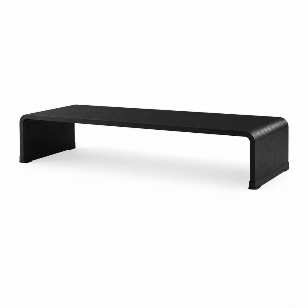 Meuble TV banc noir en MDF décor chêne 140 x 40 x 40 cm