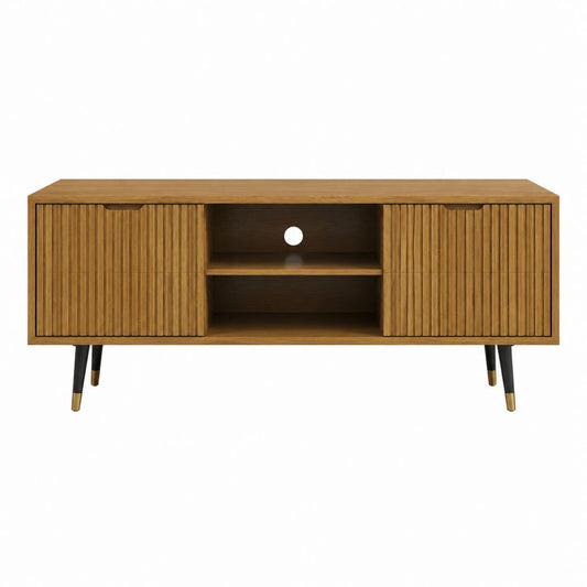 Meuble TV 2 portes coulissantes noyer en MDF plaqué forme rectangulaire 160 x 40 x 60 cm