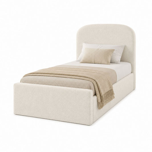 Lit coffre une place beige en polyester bouclé 90 x 190 cm