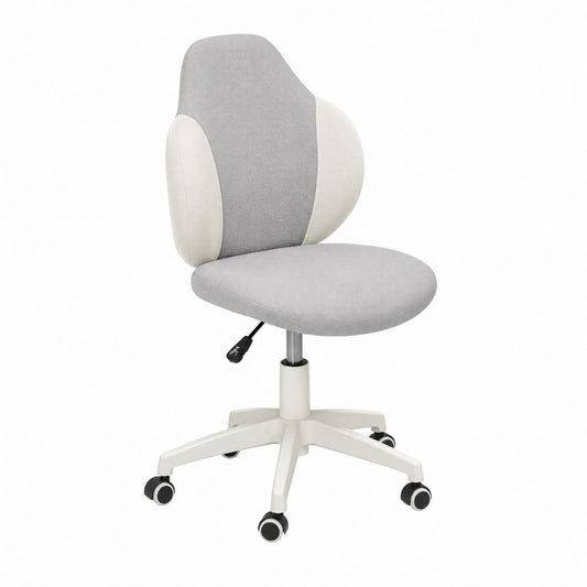 Chaise de bureau pivotante réglable en polyester gris et blanc 55 x 58 x 81-91 cm