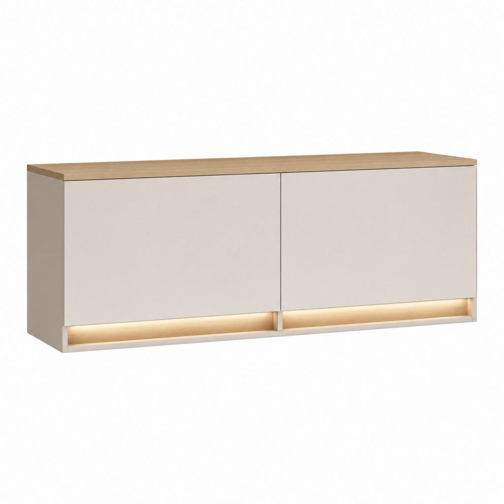 Meuble TV 2 portes blanc et chêne sonoma en panneaux de particules 140 x 40 x 60 cm