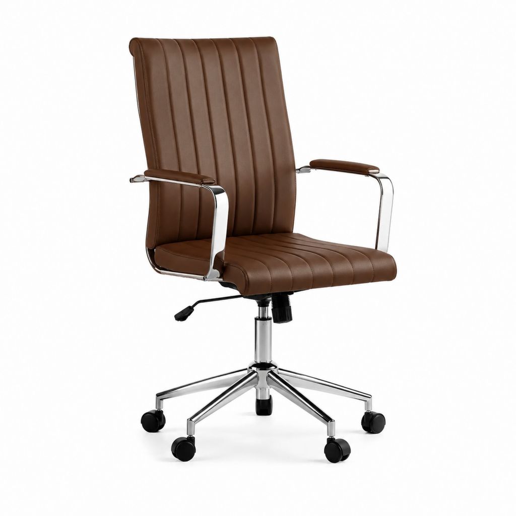 Chaise de bureau pivotante marron en cuir synthétique PU avec accoudoirs et roulettes 60 x 62 x 112 cm