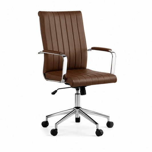 Chaise de bureau pivotante marron en cuir synthétique PU avec accoudoirs et roulettes 60 x 62 x 112 cm