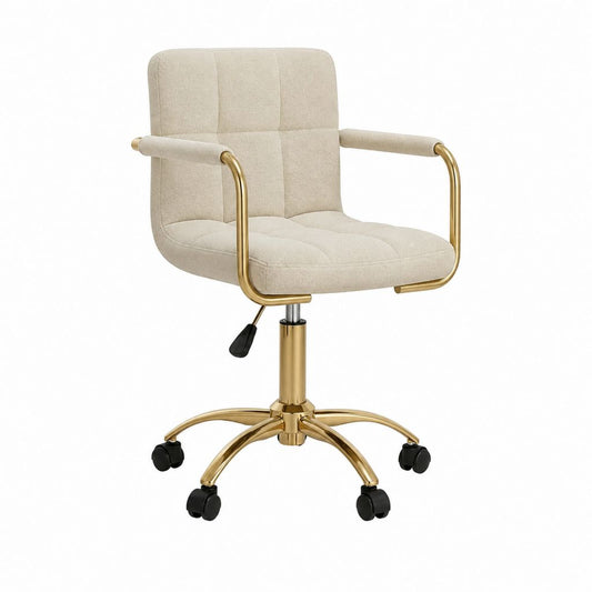 Chaise de bureau pivotante beige en polyester bouclé avec accoudoirs 60 x 60 x 88-98 cm