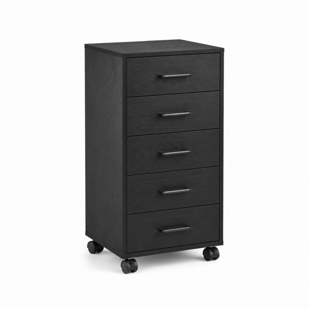 Caisson de bureau mobile noir en panneaux de particules 5 tiroirs 40 x 50 x 65 cm