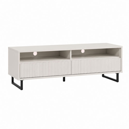 Meuble TV blanc en panneaux MDF rectangulaire avec 2 tiroirs 140 x 40 x 55 cm
