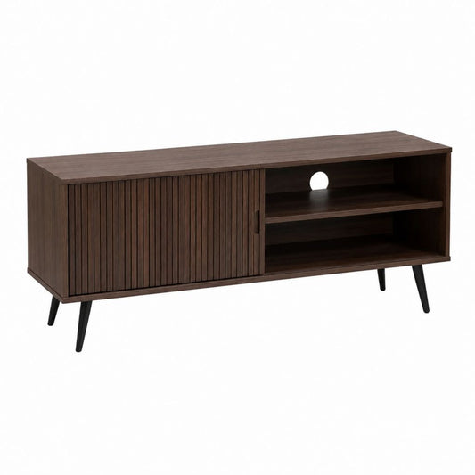 Meuble TV 150 cm marron foncé en panneaux de particules avec porte coulissante et rangement