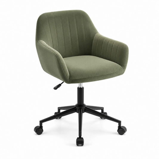 Chaise de bureau pivotante réglable vert olive en velours polyester à dossier arrondi 62 x 62 x 86-96 cm