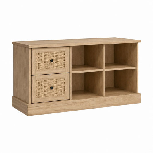 Meuble TV avec rangement chêne MDF rotin rectangulaire 120 x 40 x 75 cm